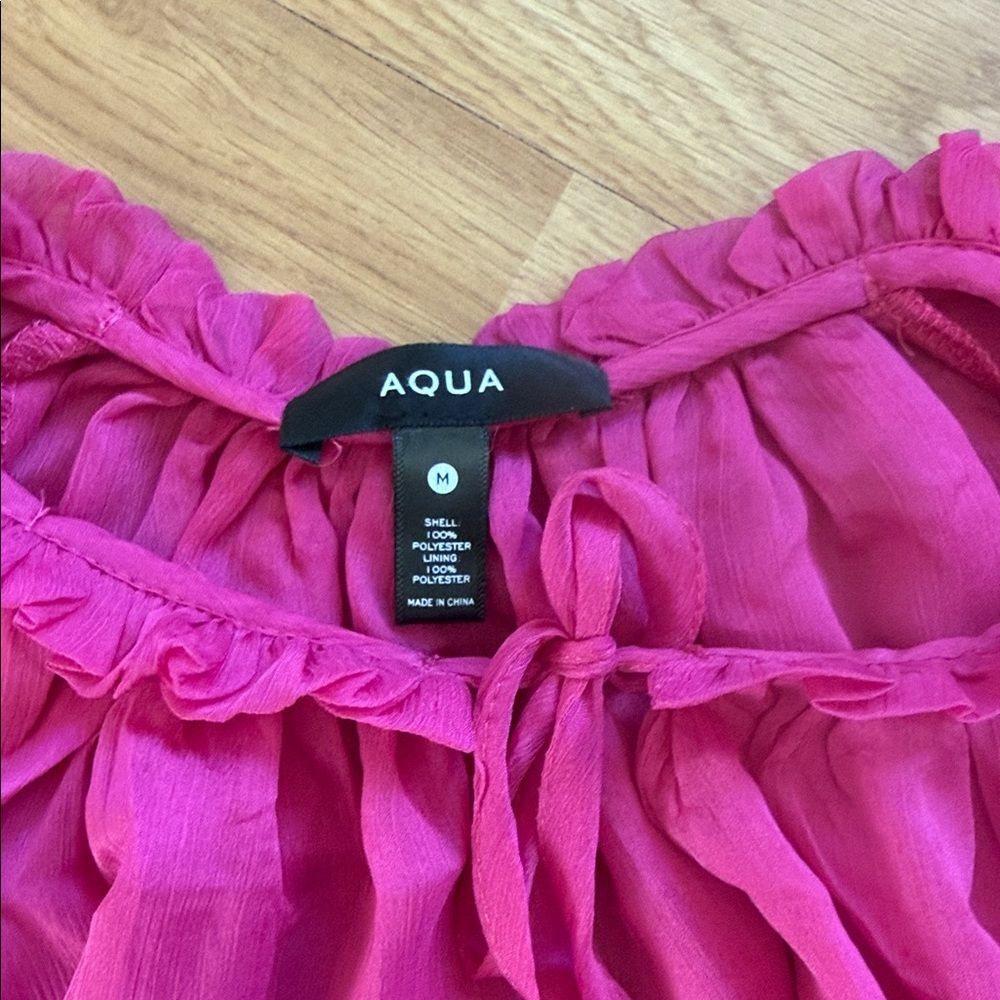 AQUA fuchsia Pink Ruffled Blouse Top Bell Sleeves Flowy Medium - Picture 2 of 6